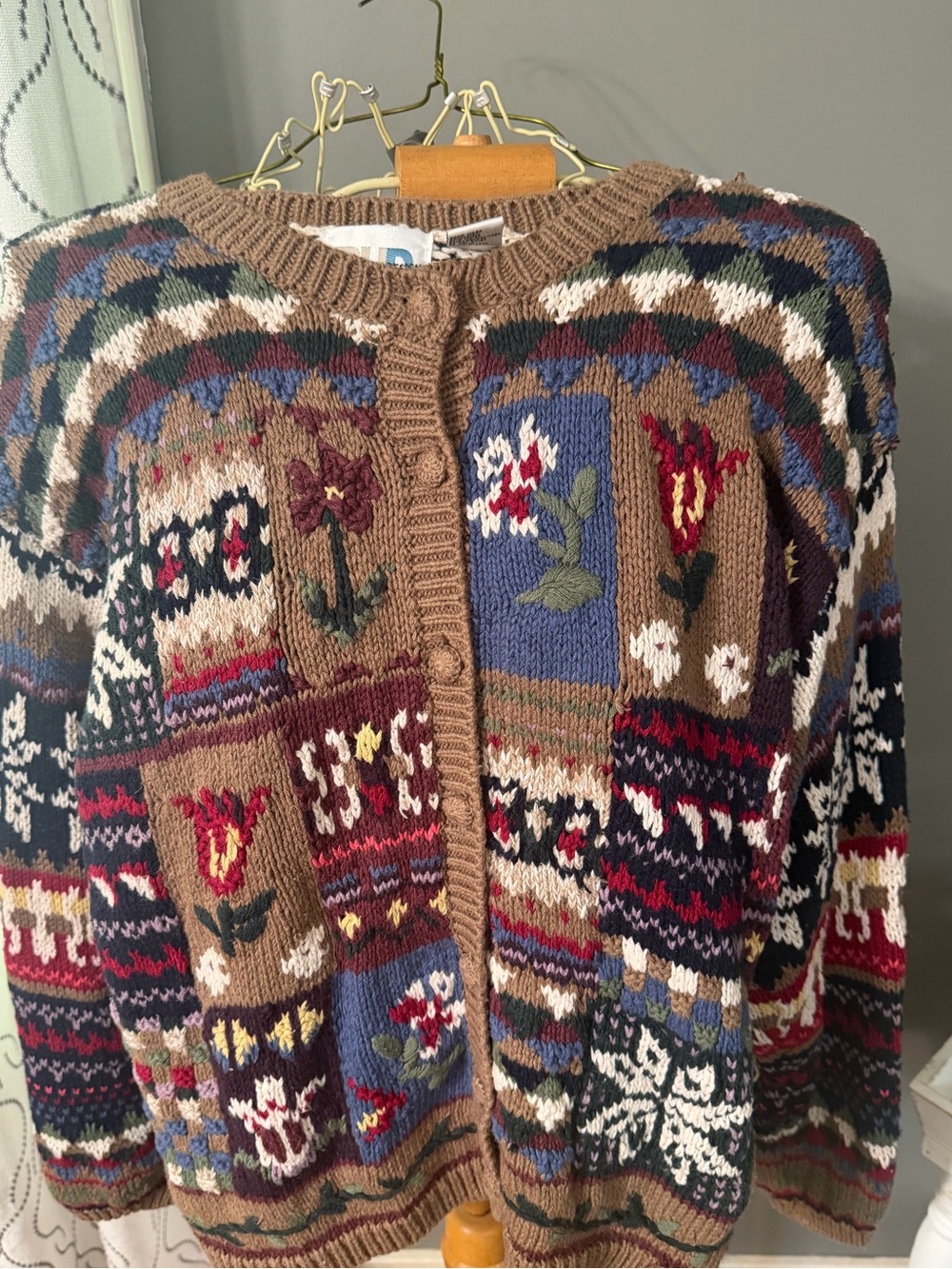 Paul Harris Design Vintage Floral Patchwork Cardigan Tulip Fair Isle Cottagecore